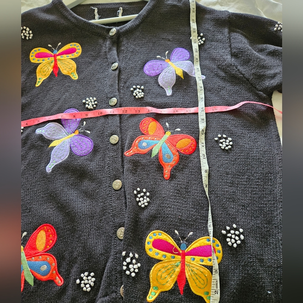 Quacker Factory Vintage Embroided Butterfly Cardigan - Picture 8 of 9